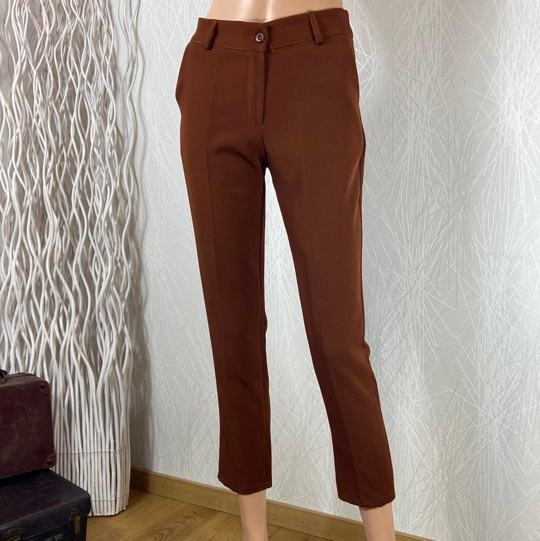 Pantalon habillé brun 7/8 taille haute coupe droite Studio Birkin – Image 2