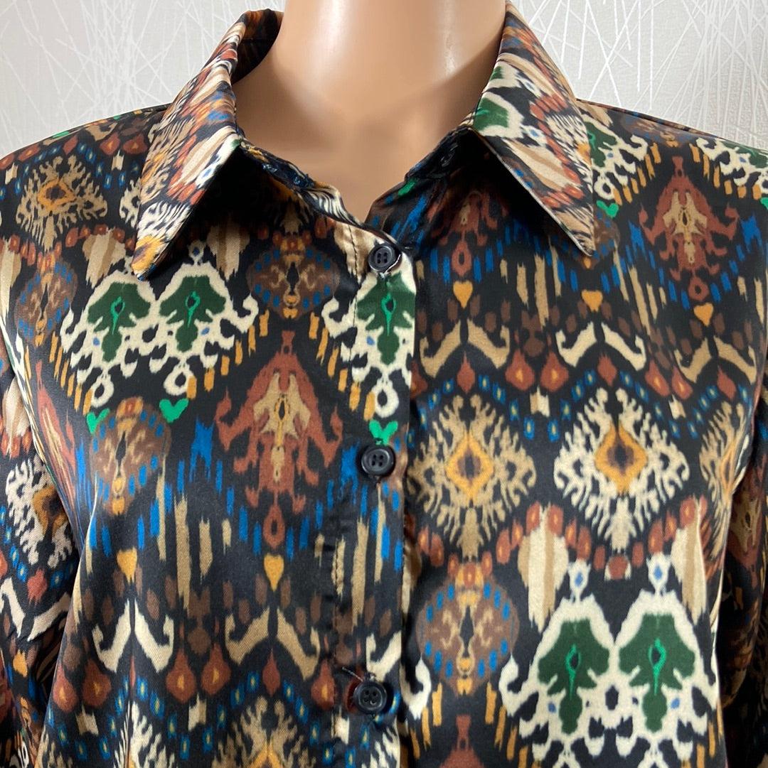 Chemisier tissu satin multicolore tons brun Studio Birkin – Image 3