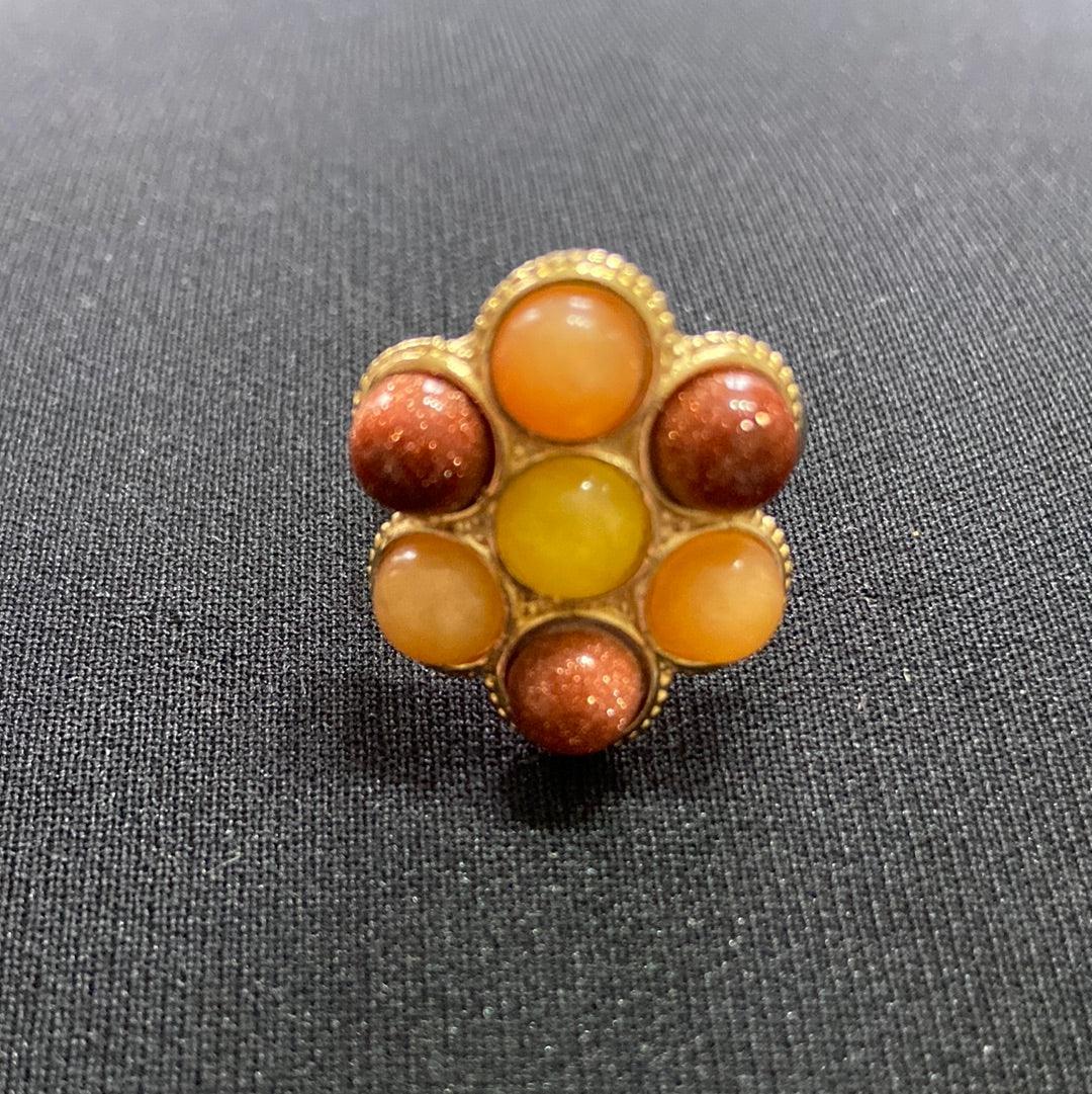 Bague ajustable plaquée or pierres jaune orange en forme de fleur Shabada – Image 3