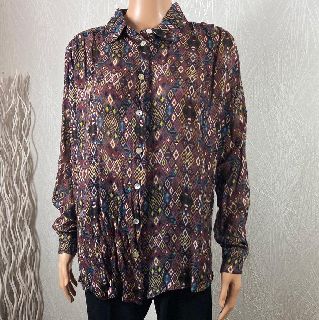Chemisier bordeaux à motifs de losanges multicolores Johanna Paris