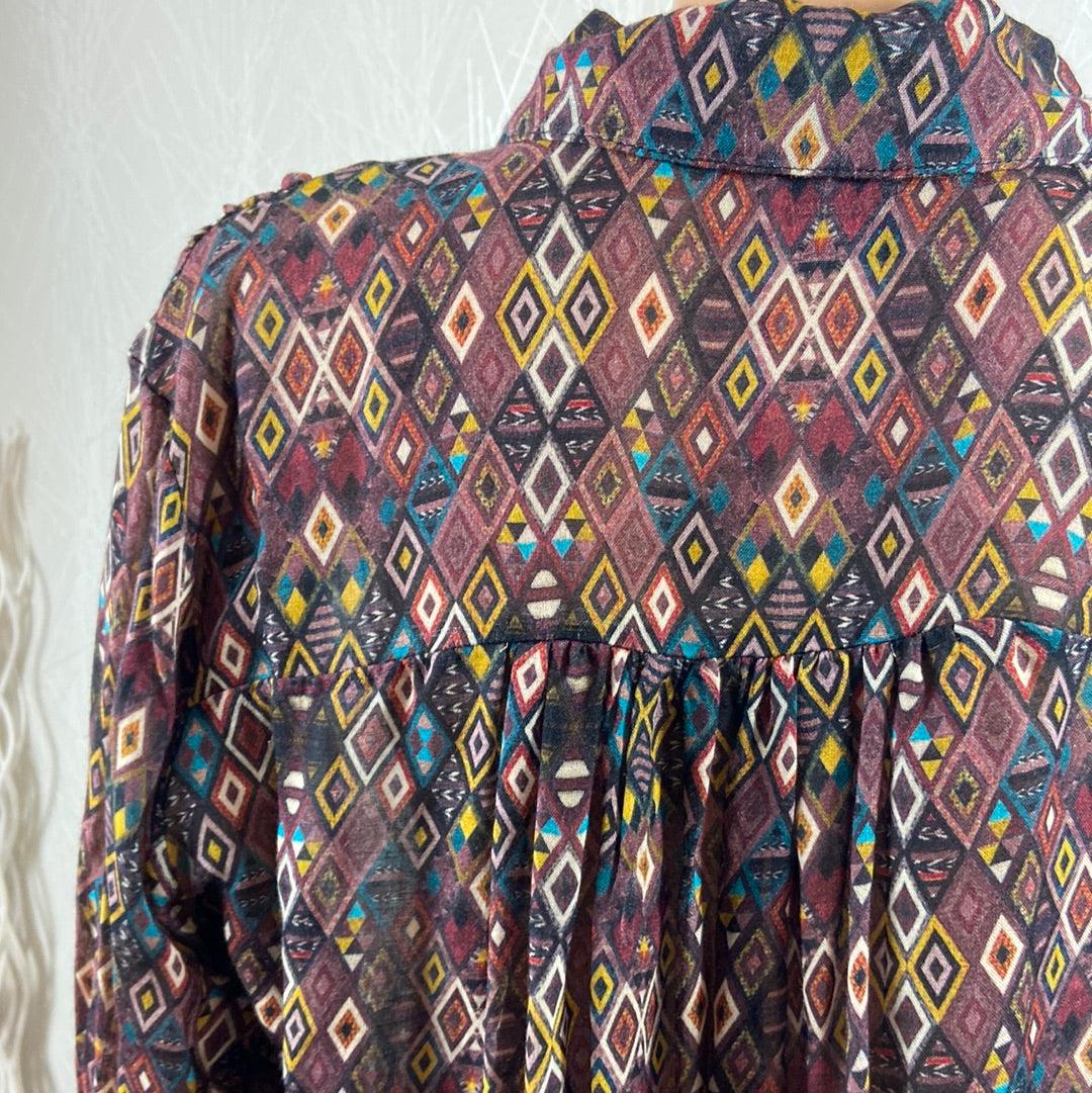 Chemisier bordeaux à motifs de losanges multicolores Johanna Paris – Image 7