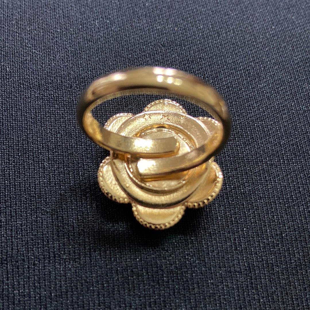Bague ajustable plaquée or pierres jaune orange en forme de fleur Shabada – Image 5