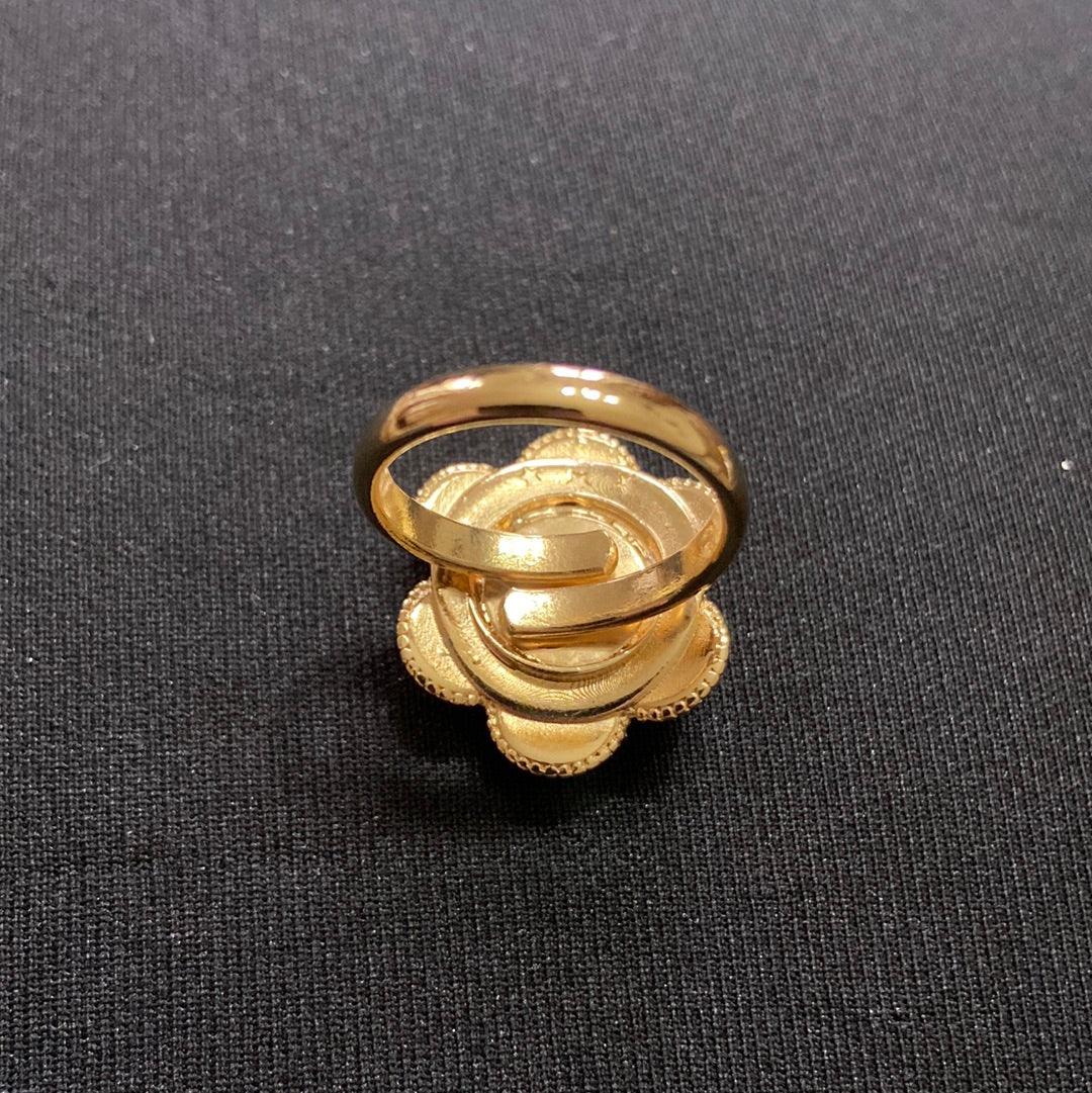 Bague ajustable plaquée or pierres jaune orange en forme de fleur Shabada – Image 4
