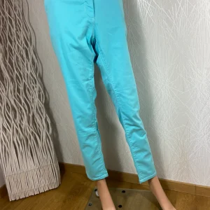 Pantalon coton coupe droite bleu turquoise Ananke