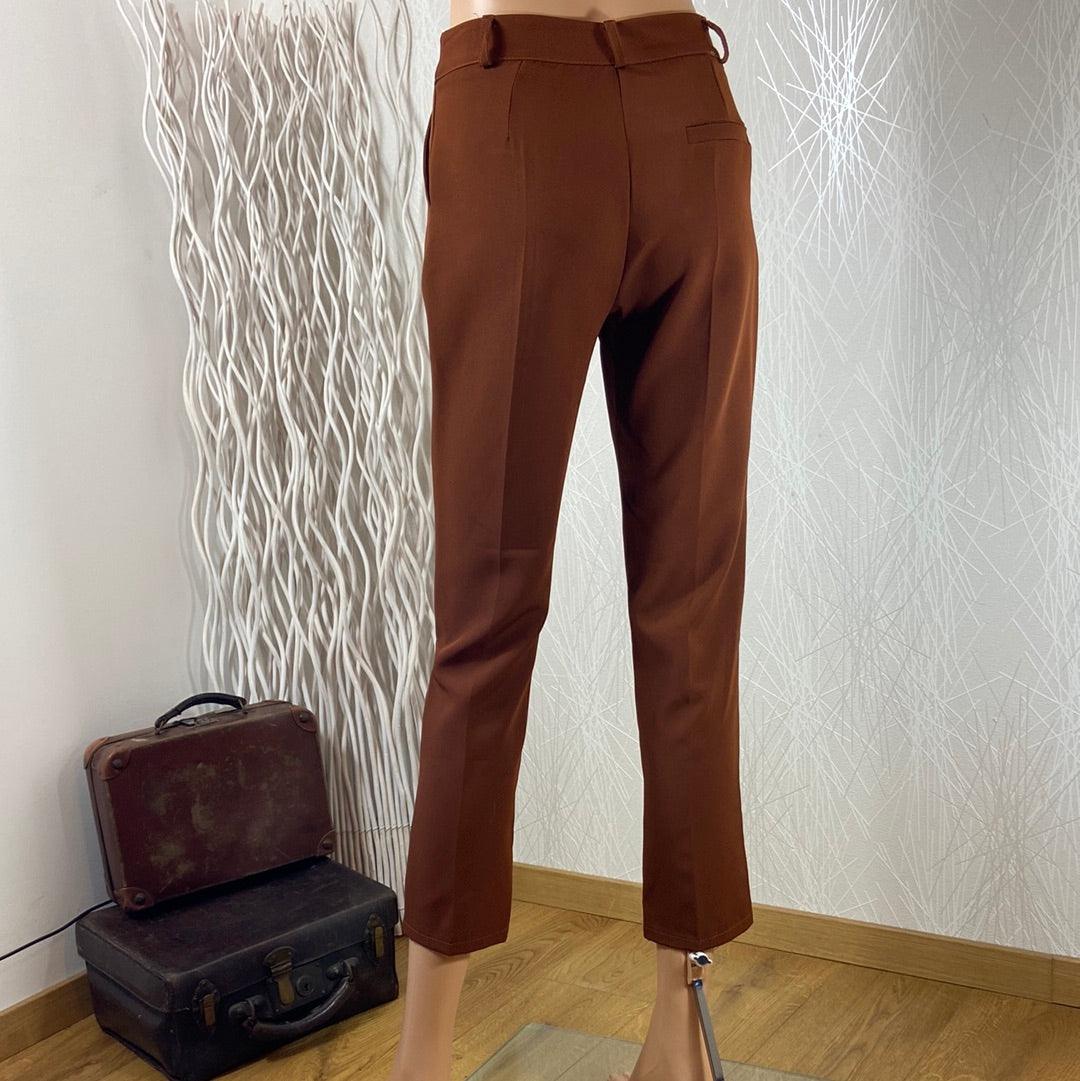 Pantalon habillé brun 7/8 taille haute coupe droite Studio Birkin – Image 6