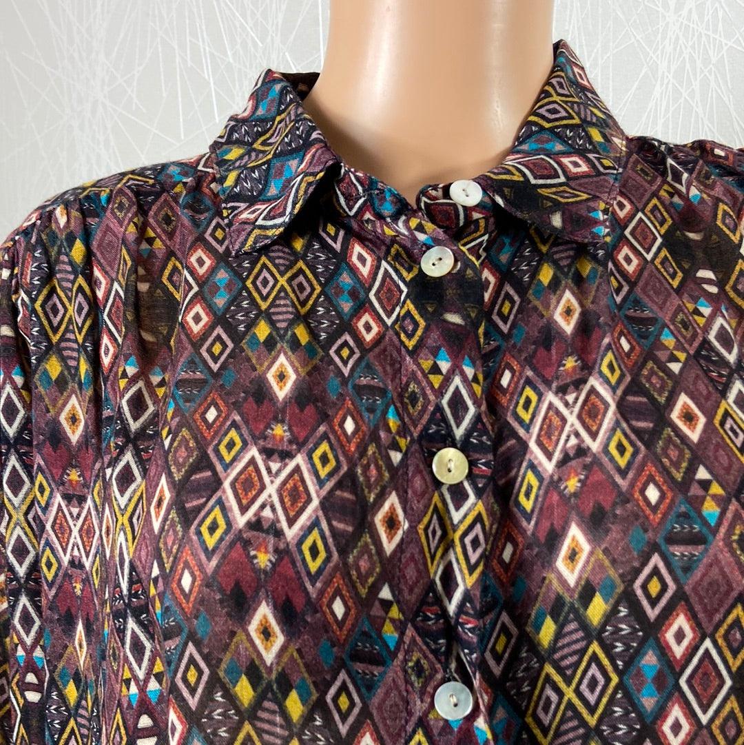 Chemisier bordeaux à motifs de losanges multicolores Johanna Paris – Image 3