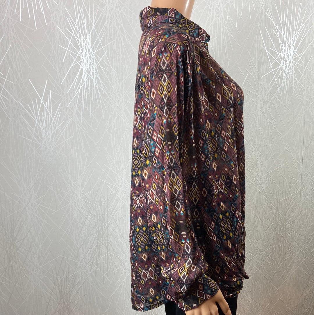 Chemisier bordeaux à motifs de losanges multicolores Johanna Paris – Image 4