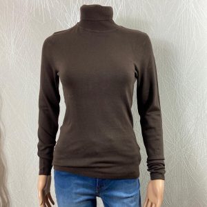 Pull femme brun col roulé bords côtelés Ihmafa Rn Ichi