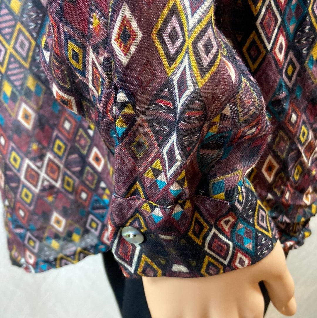 Chemisier bordeaux à motifs de losanges multicolores Johanna Paris – Image 5