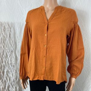 Blouse tons brun manches longues bishop Surkana