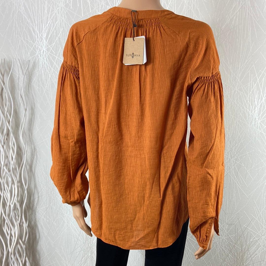 Blouse tons brun manches longues bishop Surkana – Image 6