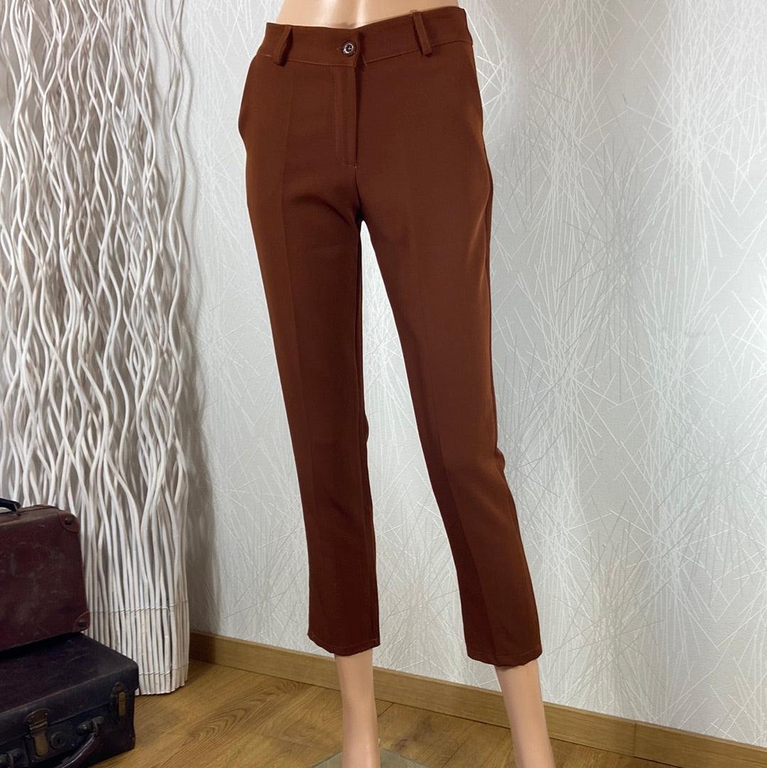 Pantalon habillé brun 7/8 taille haute coupe droite Studio Birkin – Image 3
