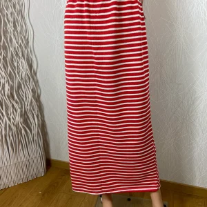 Jupe longue rouge rayures blanches taille haute élastique grande taille Edmond Boublil