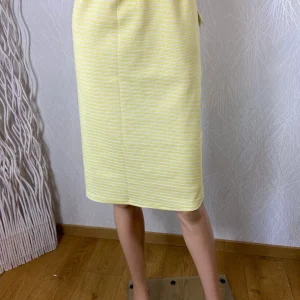 Jupe midi coton rayée jaune et blanc taille haute élastique coupe droite Edmond Boublil