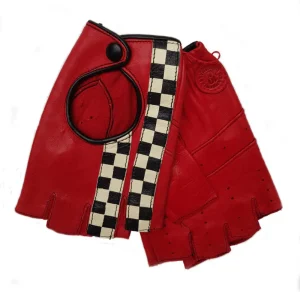 MITAINES DE CONDUITE EN CUIR À DAMIER ROUGE