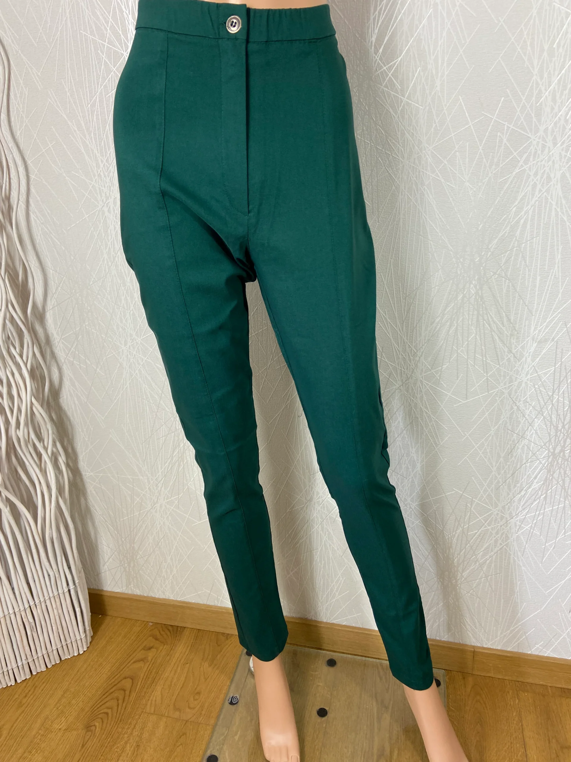 Pantalon taille haute élastique vert foncé strech Edmond Boublil – Image 2