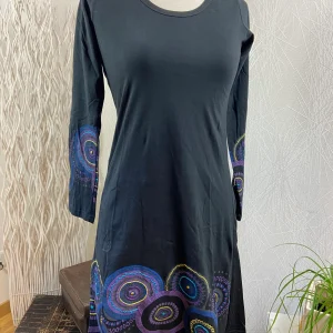 Robe noire mi-longue manches longues 100 % coton Aller Simplement