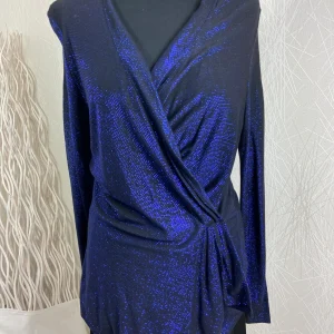 Tunique drapée manches longues bleue pailleté b-young