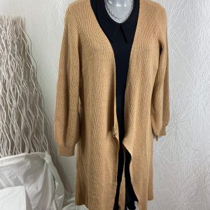 Gilet long brun camel en maille Vero Moda